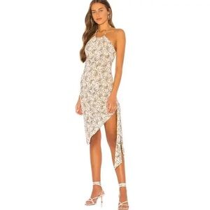 Tularosa White and Gold Paisley Midi Dress